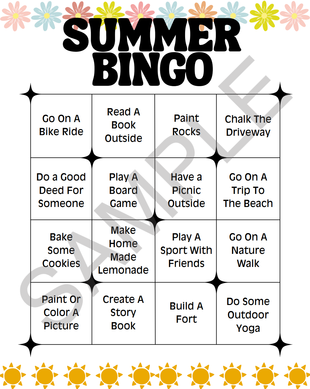 Summer Bingo Activity Sheet