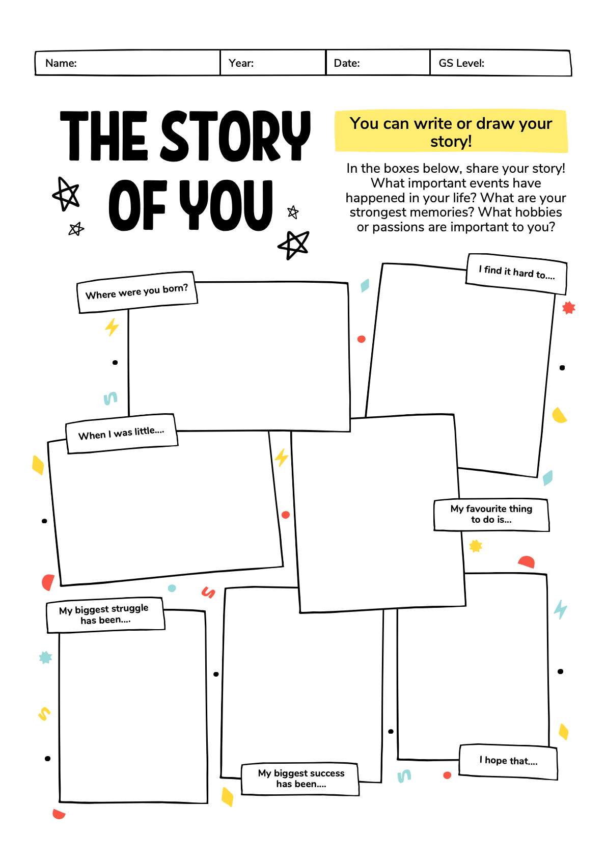 The Story of You & All About You Worksheets