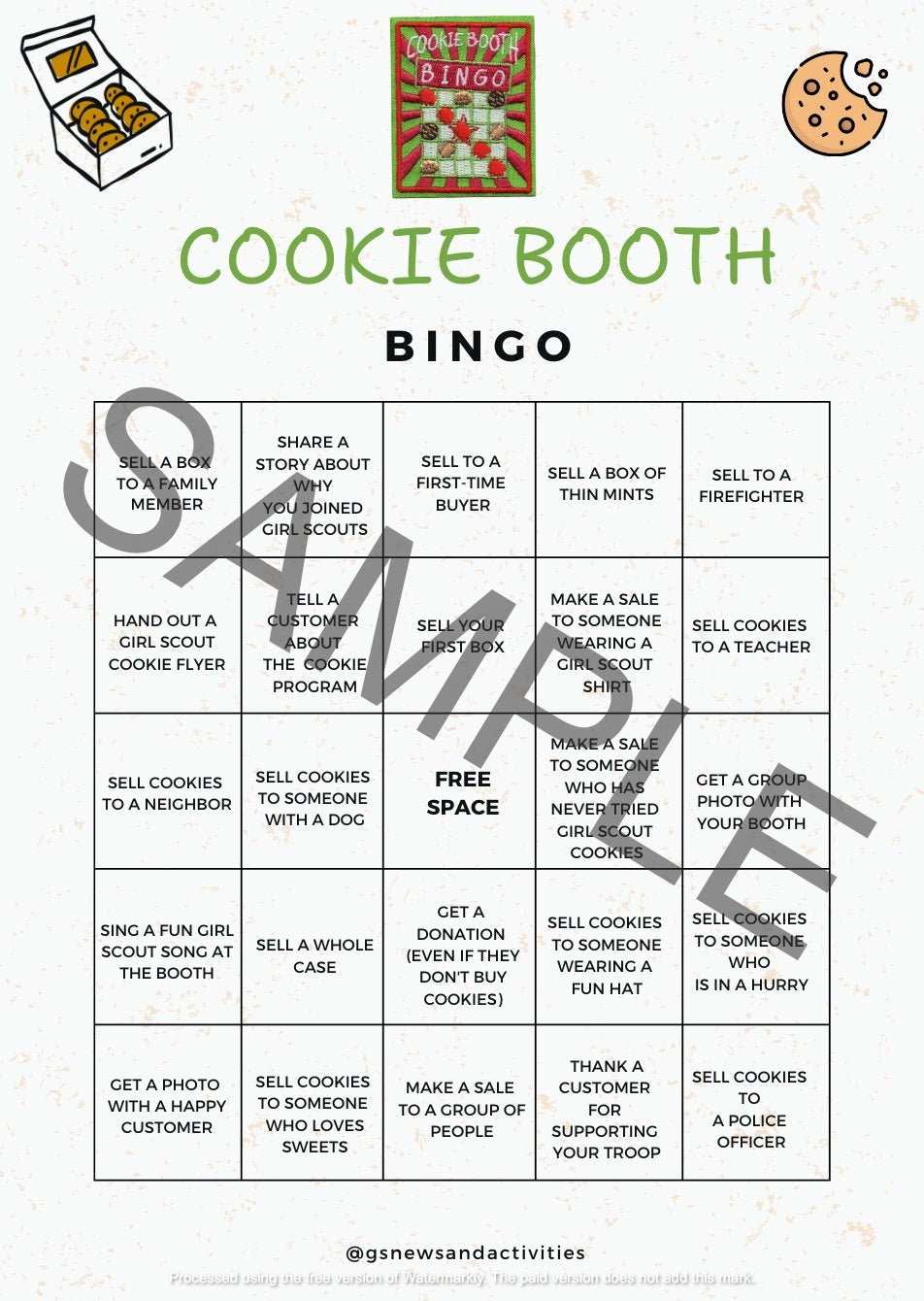 Cookie Booth Bingo Template