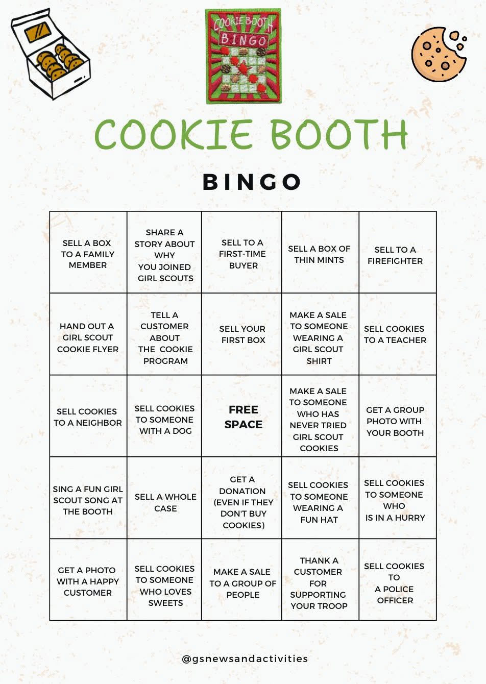 Cookie Booth Bingo Template